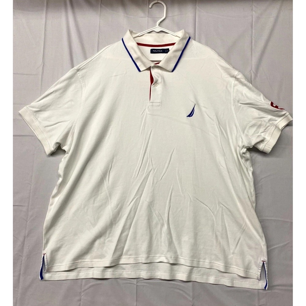 Nautica Polo Shirt Mens 4XL White Cotton Short Sleeve Logo Tennis Sports Golf